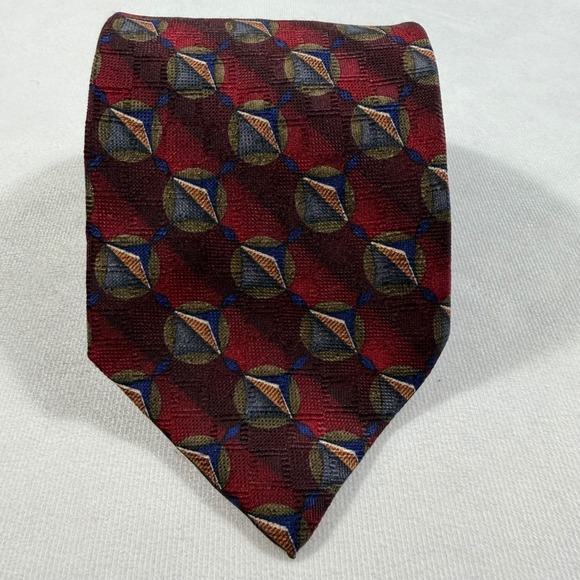 J Z RICHARDS Extra Long Necktie All Silk Handmade in USA Maroon Geometric 64"x4" - Picture 3 of 6